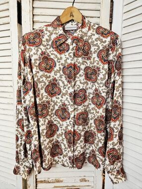 Vintage 80s Liz Claiborne Red And White Paisley Print Blouse Small/Medium